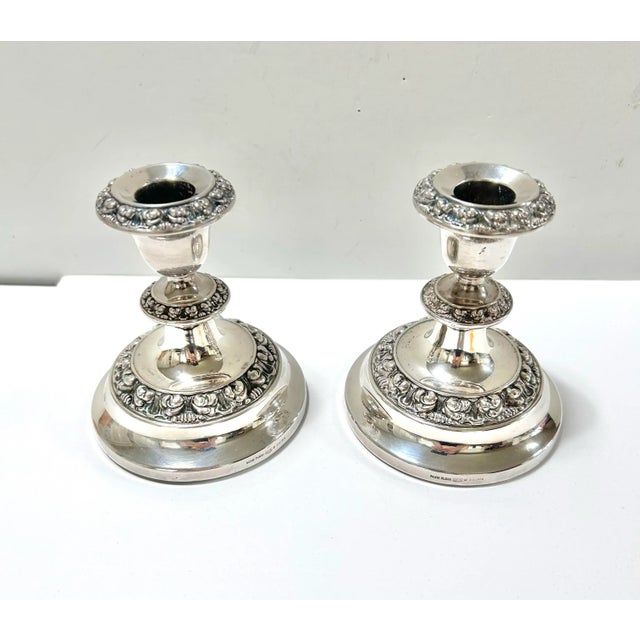 English Vintage Silver Candlesticks – Lanthé England Silver Plate Candle Holders – Set of 2 For Sale - Image 3 of 8