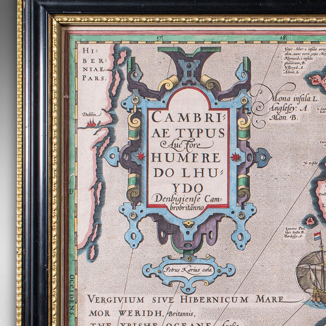 16th Century Antique Map of Wales, Belgian, Framed Atlas Excerpt, Elizabethan, Humphrey Llwyd For Sale - Image 5 of 12