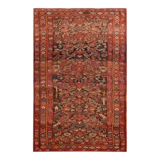 Appreciable Red Ruby Color Wiht Detail Rosette Geometric Pattern Antique Persian Kurdish Rug For Sale