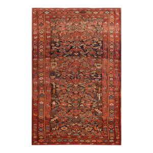 Appreciable Red Ruby Color Wiht Detail Rosette Geometric Pattern Antique Persian Kurdish Rug