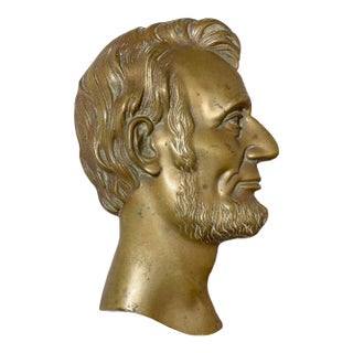 Antique Realistic Gilt Bronze Abraham Lincoln President Wall Plaque Medallion For Sale