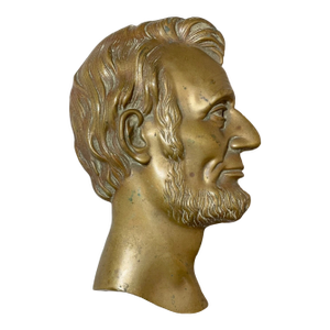 Antique Realistic Gilt Bronze Abraham Lincoln President Wall Plaque Medallion