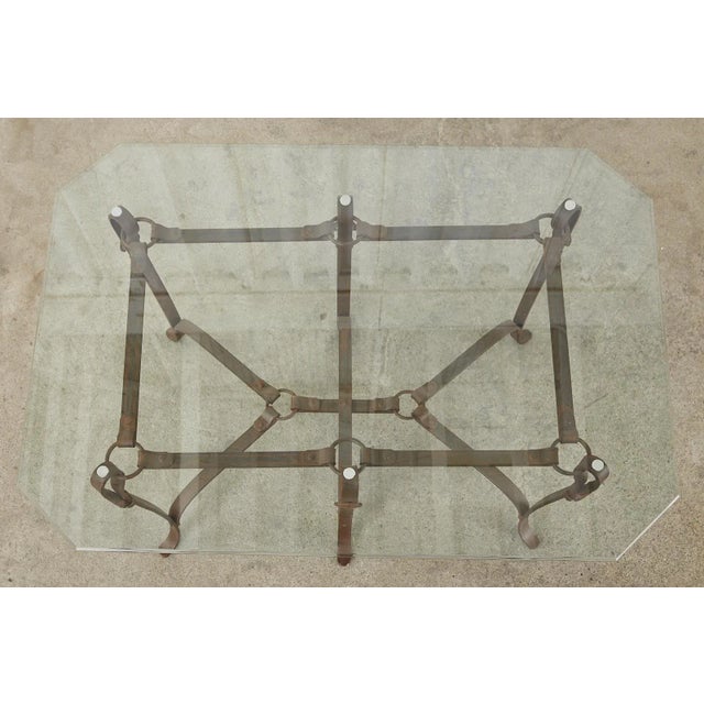 Mid-Century Modern Adnet Hermes Style Faux Leather Iron Strap Cocktail Table For Sale - Image 3 of 13