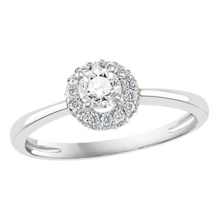 Diamond 0.6 Carat Traditional Ring/Band 14 Karat White Gold, Halo Ring For Sale