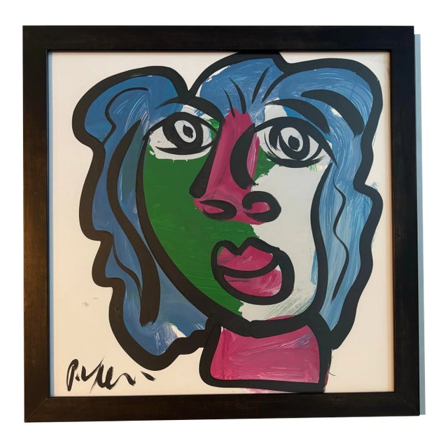 Peter Keil Abstract Portrait Painting, Framed For Sale