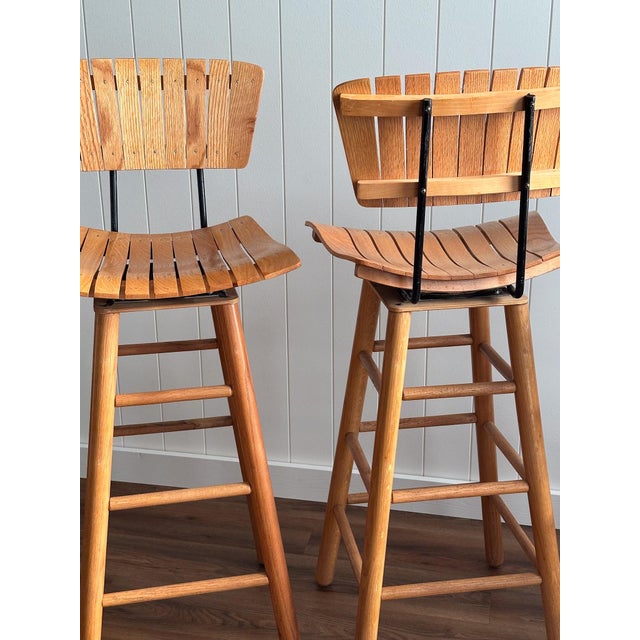 Brown Mid Century Modern Bar Stools Attributed to Arthur Umanoff, Set of 4 For Sale - Image 8 of 16