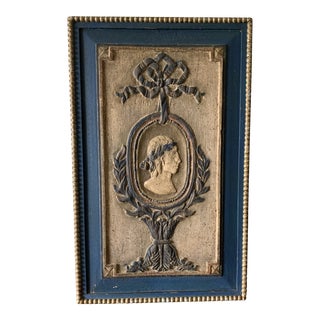 Antique Gustavian Blue and Gold Carved Wood Portrait For Sale