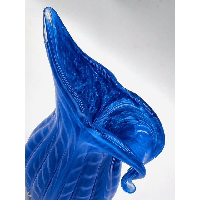 Murano Vintage Cobalt Murano Style Swirl Vase or Pitcher For Sale - Image 4 of 8