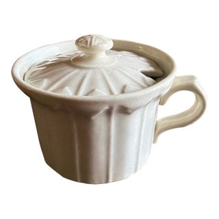 Antique Early 19th C. English Pearlware Fluted Lidded Mustard Pot C. 1800 For Sale