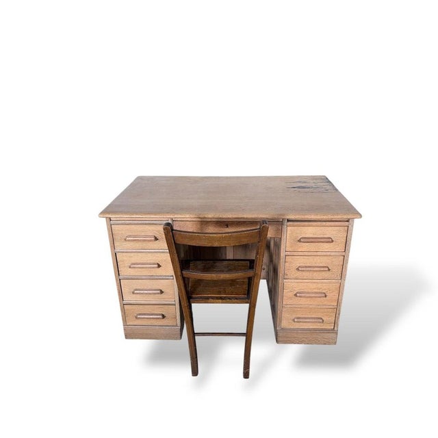 Vintage Pine and Oak Twin Pedestal Desk with Drawer For Sale - Image 10 of 12