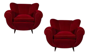Set of Mid-Century Red Velvet Lounge Chairs, 1940s