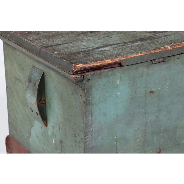 Green 19th Century Green-Painted Sailor's Sea Chest (Seaman's Box), Pine With Original Surface For Sale - Image 8 of 10