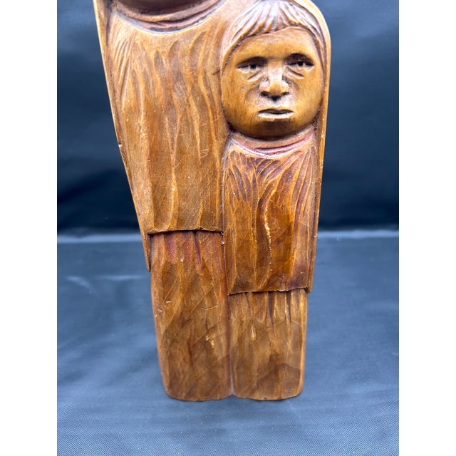 1940s Mexican Modernist Flores Arias Hand-Carved Wooden Sculpture – Mother and Child For Sale - Image 4 of 9
