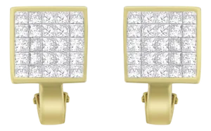 14K Yellow Gold 3-1/5 Cttw Princess Cut Diamond �� Square Invisible Set Grid Huggy Style Omega Back Stud Earrings (G-H Color, VS1-VS2 Clarity)