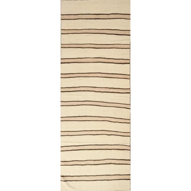 Traditional Handmade Vintage Kilim Rug in Yellow and White Striped Pattern For Sale - Image 3 of 3