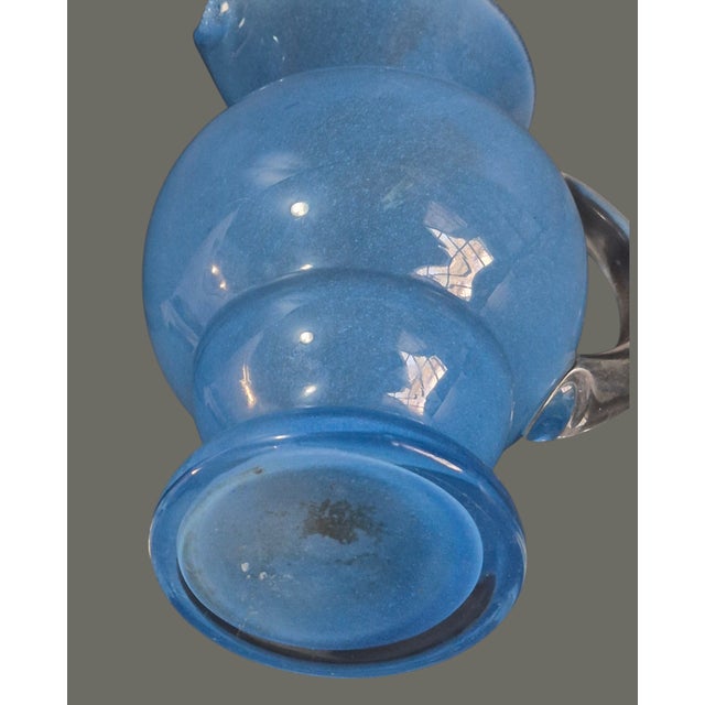 Blue Late 20th Century Hand Blown Blue Art Glass "Wanda" Hand Made in Poland Pitcher Original Label For Sale - Image 8 of 10