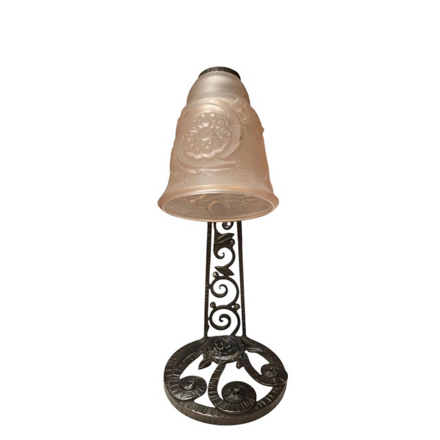 1930s Wrought Iron and Molded Glass Table Lamp, 1930s For Sale - Image 5 of 7