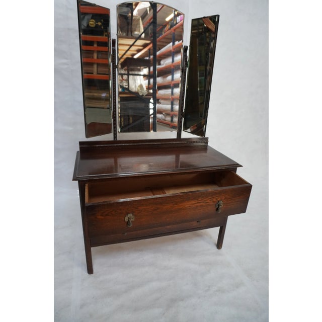 Early 20th Century Early 20th Century Wood Dresser With Tri-Fold Mirror For Sale - Image 5 of 14