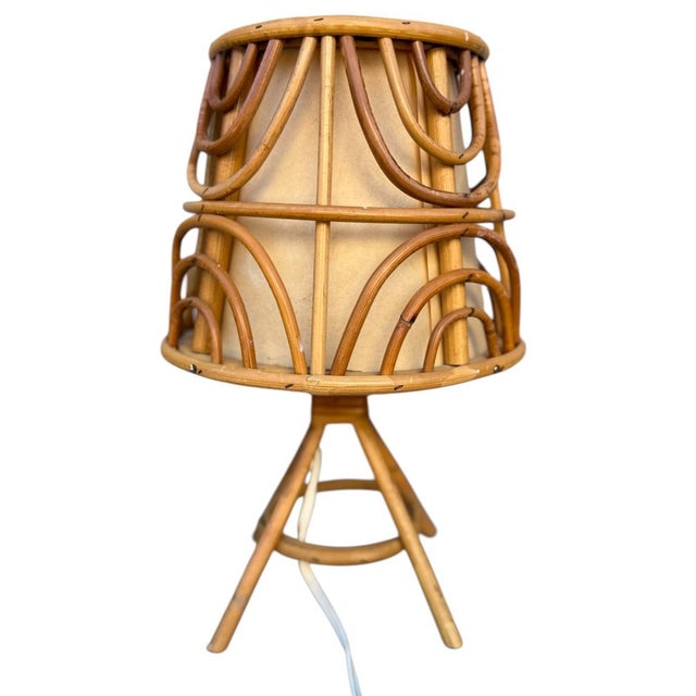 Brown Mid-Century French Rattan and Wicker Table Lamps attributed to Louis Sognot, 1960s, Set of 3 For Sale - Image 8 of 13