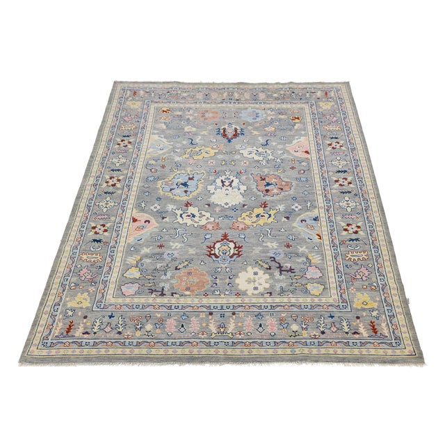 Contemporary Modern Oushak Style Hand-Knotted Wool Rug in Slate Grey & Pastel For Sale - Image 12 of 12