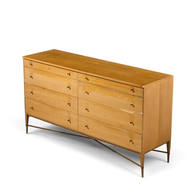 Wood Paul McCobb for Calvin Mid Century Mahogany and Brass X Base Lowboy Dresser For Sale - Image 7 of 8