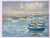 A light and atmospheric original oil painting on canvas capturing a peaceful harbor scene with gently bobbing sailboats...