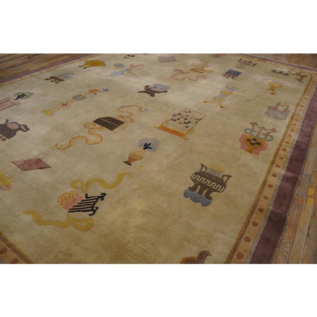 Beige 1920s Ivory Cream Art Deco Influences 100 Antiques Pattern Chinese Peking Rug For Sale - Image 8 of 15