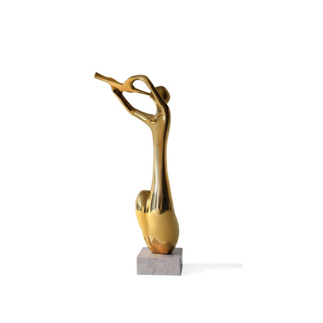 Abstract Brass Musician Sculpture on Travertine Base, 1980s For Sale - Image 11 of 11