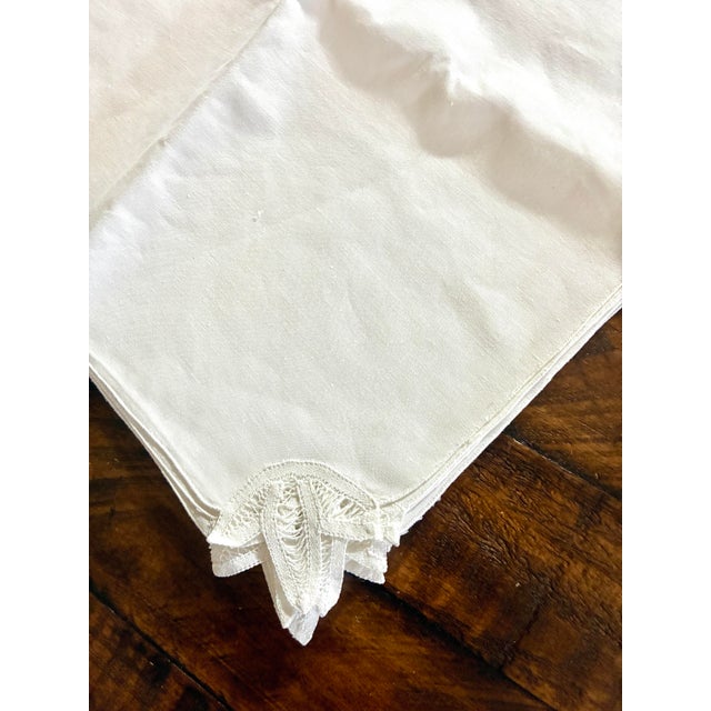 Vintage Handmade White Battenburg Lace Napkins Embroidered Borders Cotton - Set of 12 For Sale In Miami - Image 6 of 11