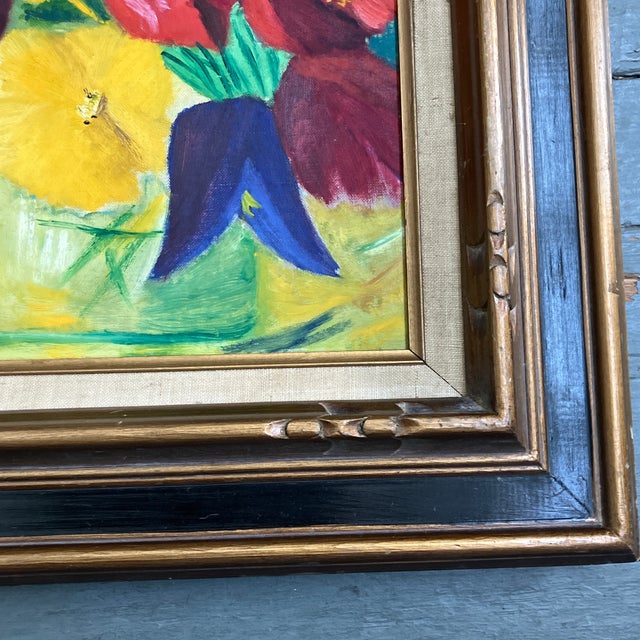 Folk Art 1970’s Original Folk Art Floral Still Life Painting and in Vintage Frame For Sale - Image 3 of 4
