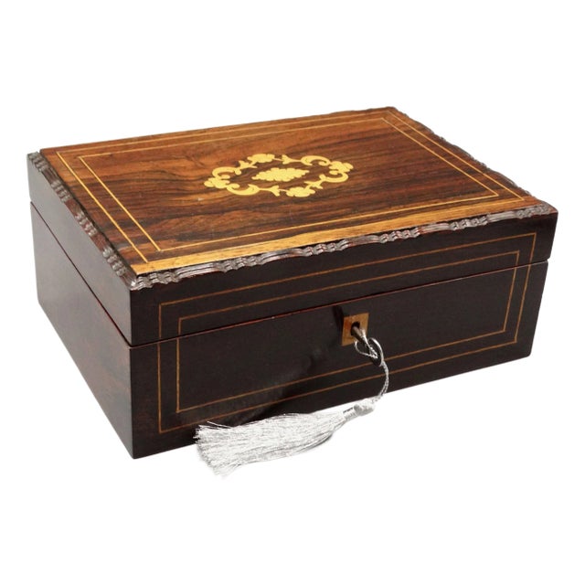 19th-Century English Rosewood Jewelry Box, Lock & Key For Sale