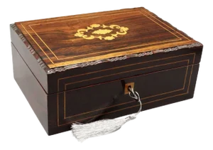 19th-Century English Rosewood Jewelry Box, Lock & Key