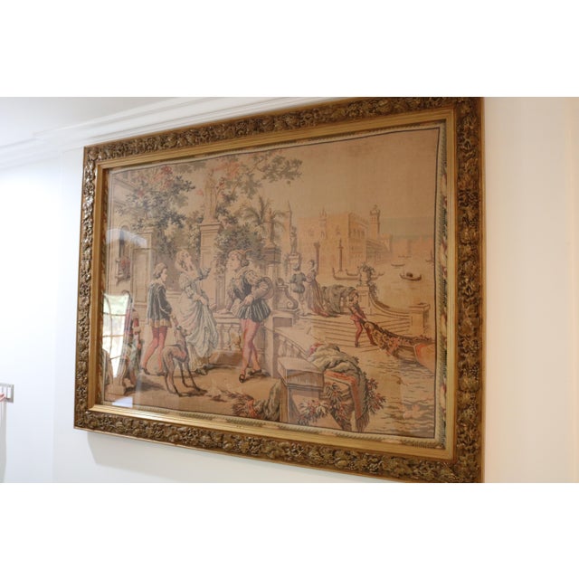 Vintage Aubusson Style Tapestry in Giltwood Frame, Early 20th Century For Sale - Image 9 of 11