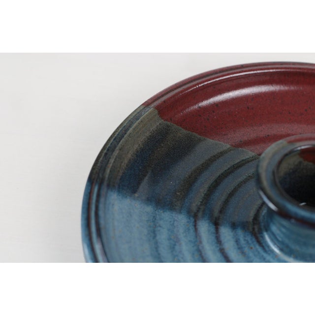 Blue 1970s Studio Pottery Serving Platter With Center Bowl For Sale - Image 8 of 11