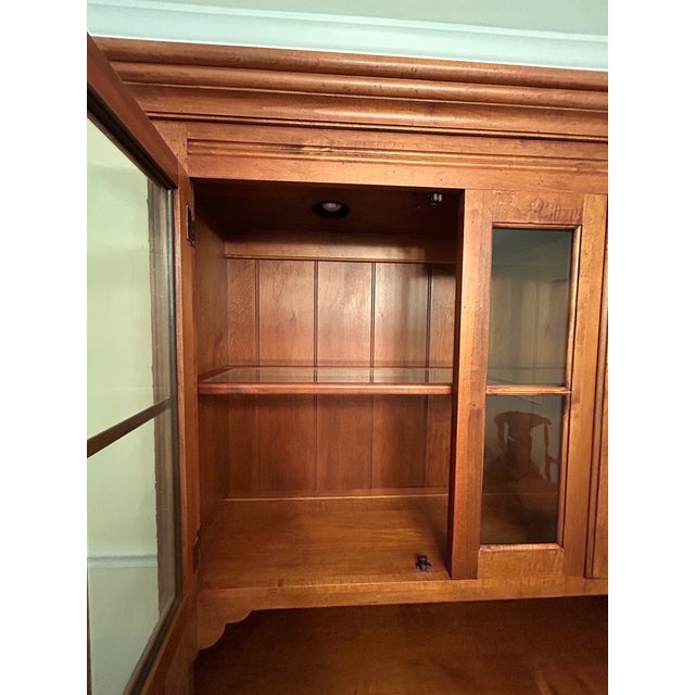 Wood Vintage Ethan Allen Country Crossings Solid Red Maple Lighted China Hutch & Buffet For Sale - Image 7 of 12