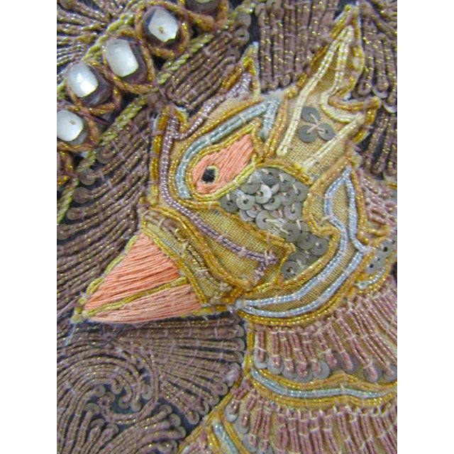 Framed Antique Myanmar Thai Burmese Kalaga Padded Tapestry With Phoenix Bird For Sale - Image 11 of 13