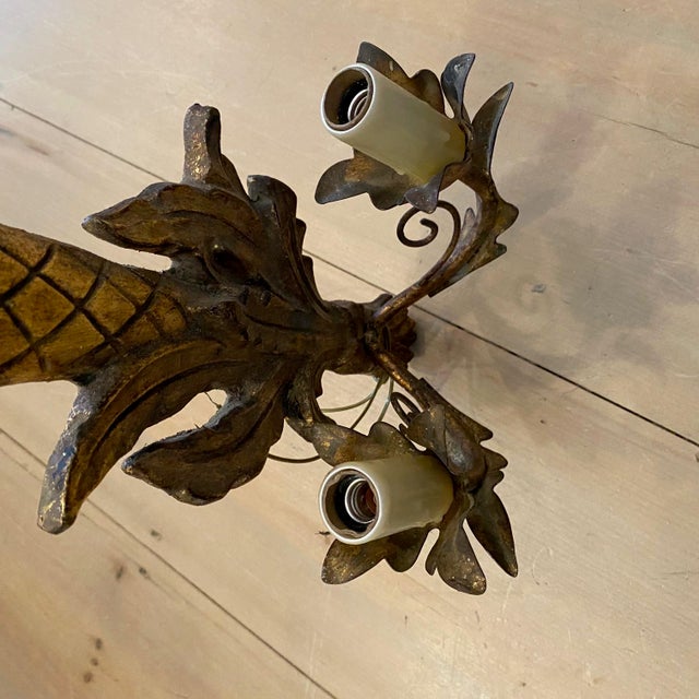 Wood 1960s French Carved Giltwood Two-Light Wall Sconces - a Pair For Sale - Image 7 of 10