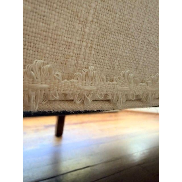 English Upholstered Apartment Sofa With Ottoman & Designer Pillows For Sale - Image 3 of 8