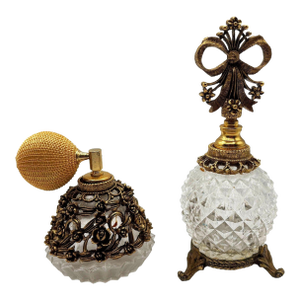1950 Hollywood Regency Matson Gold Gilt Floral & Glass Perfume Atomizer & Bottle