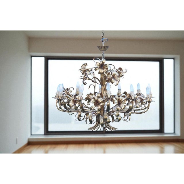 Exclusive hans kögl "lily chandelier" made of gold-plated metal with spectacular calla lily blossoms and an impressive 103...