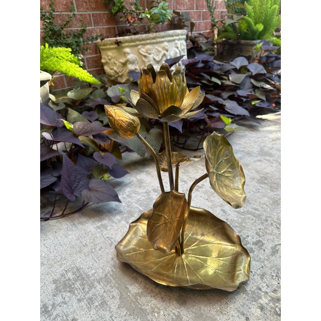 Vintage Mid-Century Modern Feldman Brass Lotus Candelabra Centerpiece For Sale - Image 10 of 12
