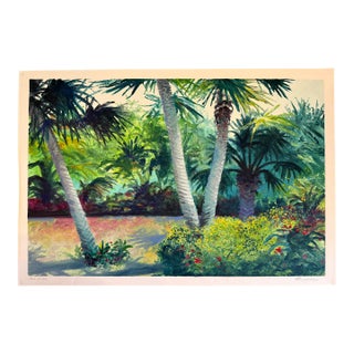 "Palm Shade" Large Watercolor Painting For Sale