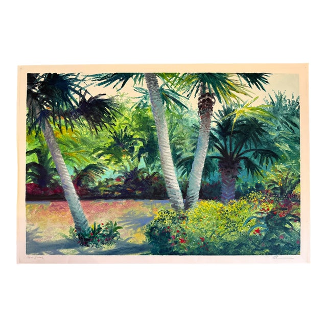 "Palm Shade" Large Watercolor Painting For Sale