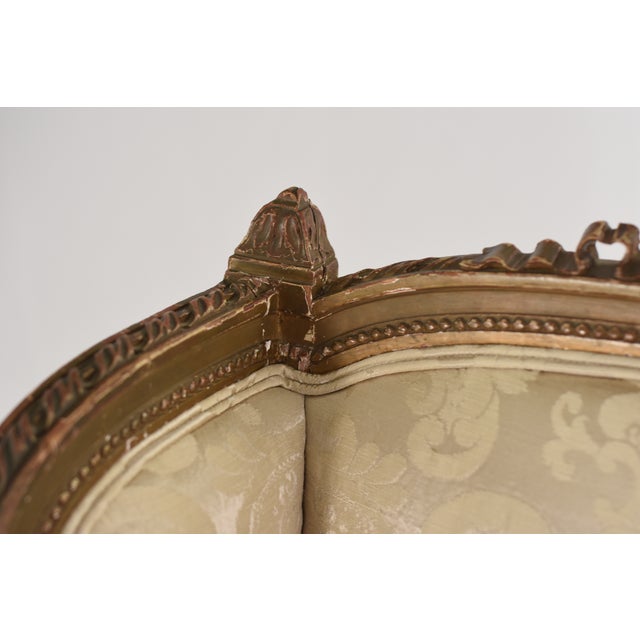 19th Century Restored Pair of Antique Louis XVI Giltwood Bergere Wingback Armchairs For Sale In Washington DC - Image 6 of 17