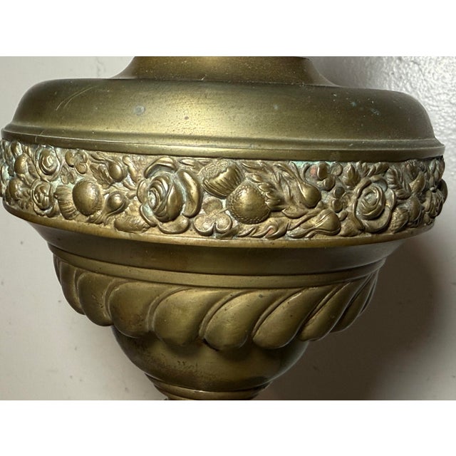 Antique 19th Century Victorian Ornate Gilt Bronze Glass Astral Oil Table Lamp For Sale - Image 10 of 14