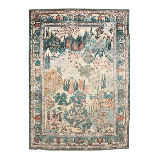 Landscape Vintage Persian Tabriz Rug, 9'10'' X 13'3'' For Sale