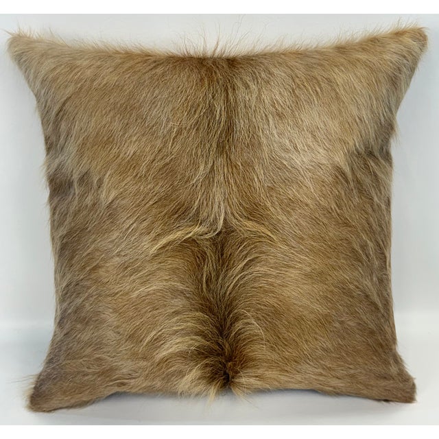 2020s 18” X 18” Premium Colombian Champagne Long-Haired Cowhide Pillow Cover - Handcrafted by Pablo Sota Designs For Sale - Image 5 of 11