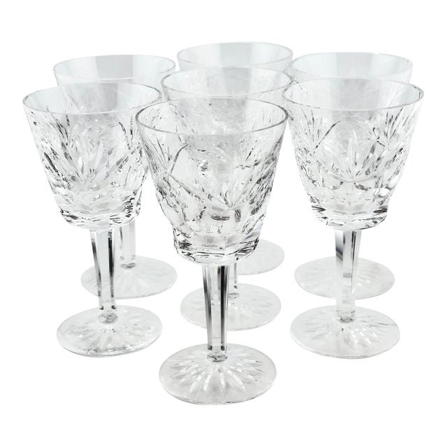 Vintage Waterford Cut Crystal “Ashling” Design Claret Wine Glasses- Set of 7 For Sale