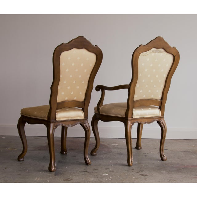 Set of 12 Karges Louis XV Carved Dining Chairs in Napoleonic Bee Silk, 1960's For Sale In Salt Lake City - Image 6 of 14