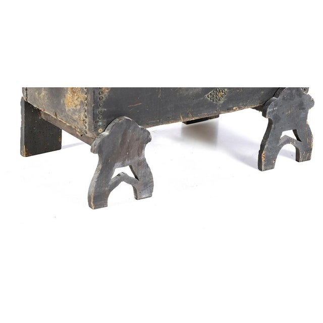 Vintage Portuguese Wooden Trunk For Sale - Image 5 of 8